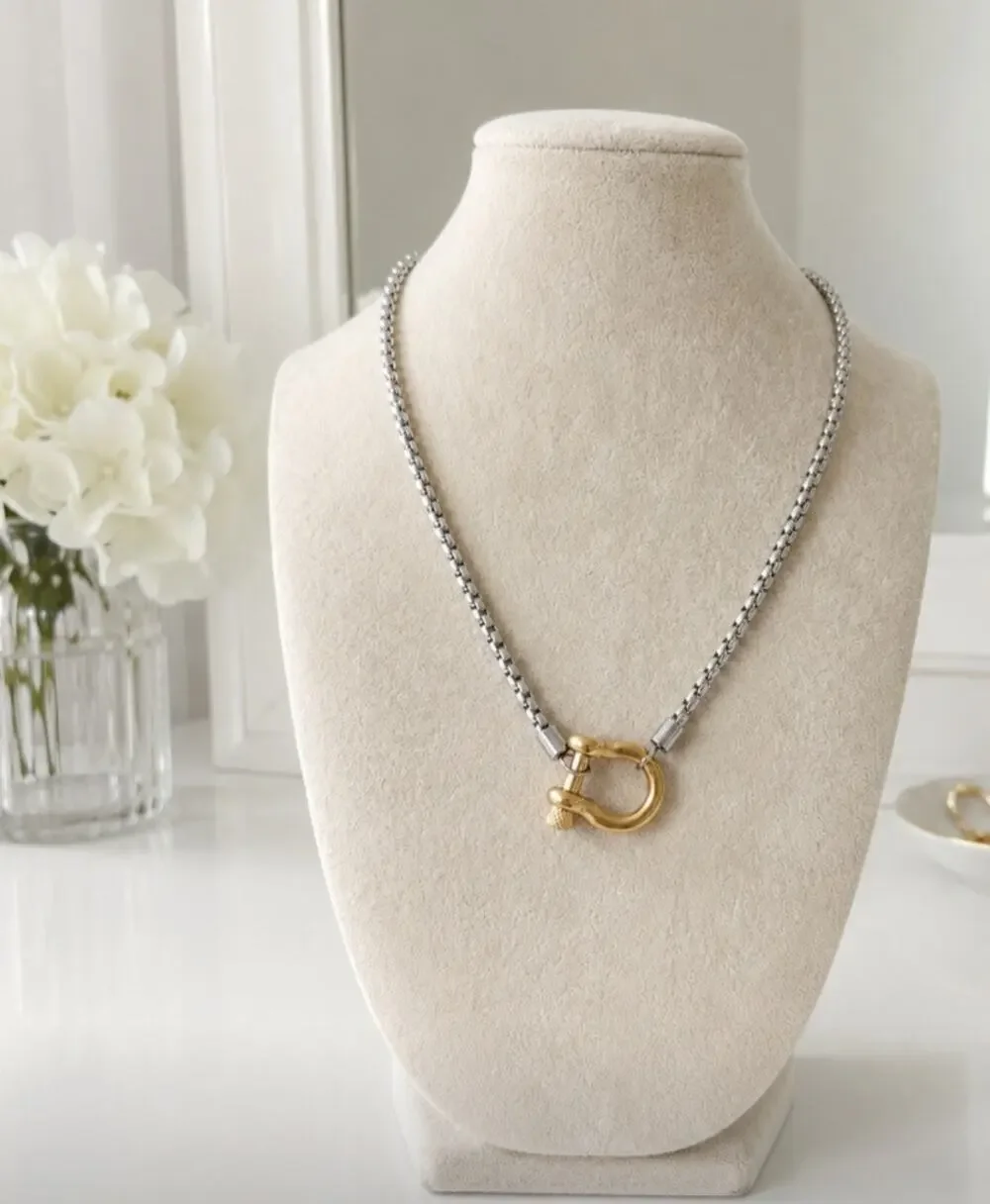 Stainless Steel Silver Gold Horsebit Necklace New